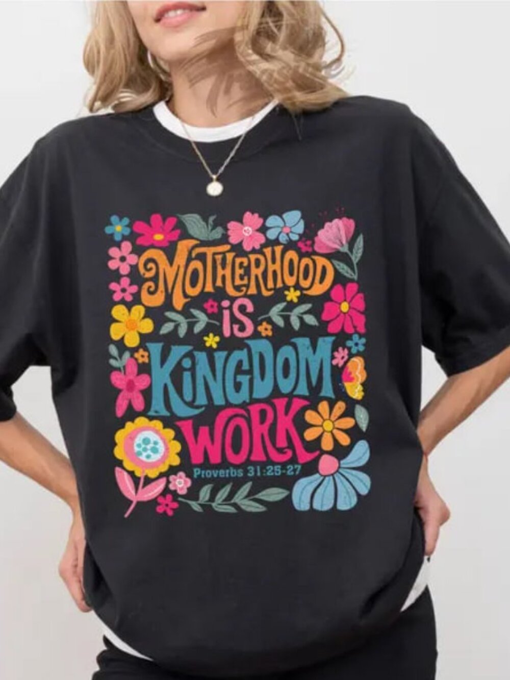 Motherhood Is Kingdom Work Shirt, Christian Mom Tee, Floral Mom Shirt